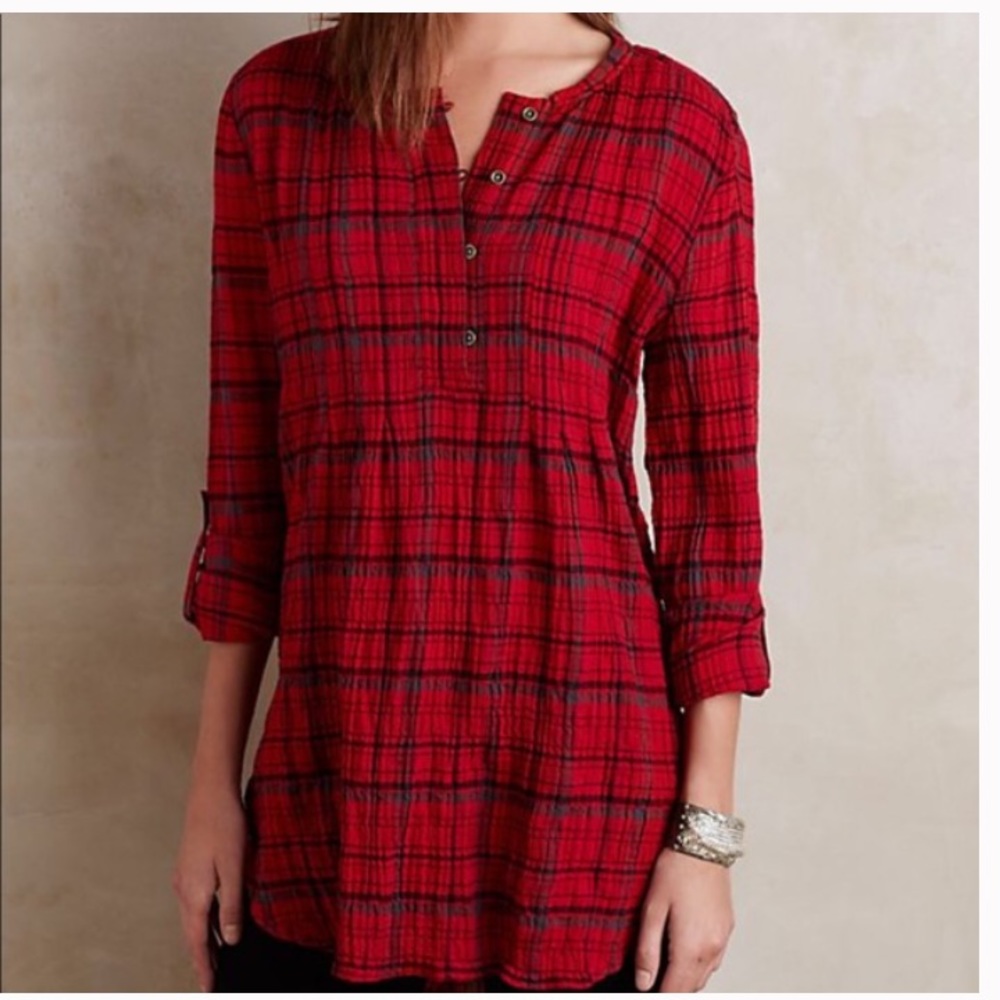Anthropologie HOLDING HORSES Plaid Top
